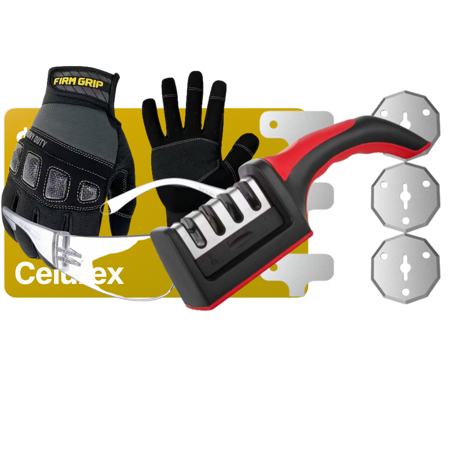 $20 Gift Card, Cutting Gloves, Sharpening Block, Cutting Glasses, 3 Replacement Blades, and Sharpening Guide